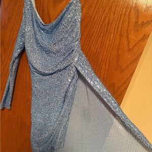 Elegant Blue Sequin Prom Dress